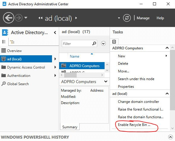 in window server active recycle bin 8